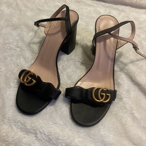 Gucci GG Marmont Black Ankle Strap Heels